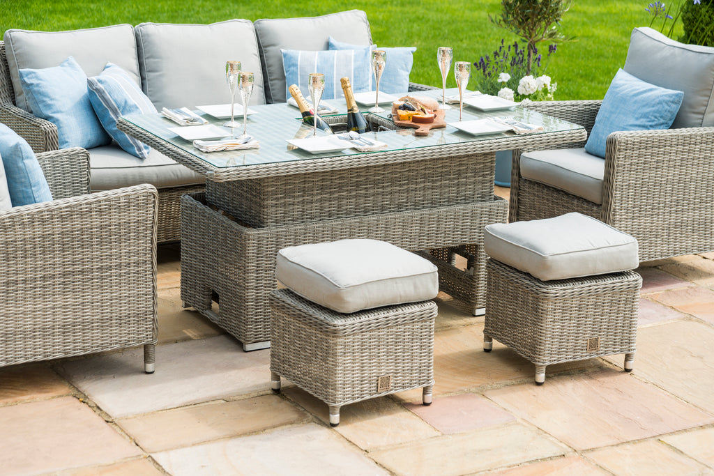 Rattan Oxford Sofa Dining Set with Ice bucket and Rising Table – Garden