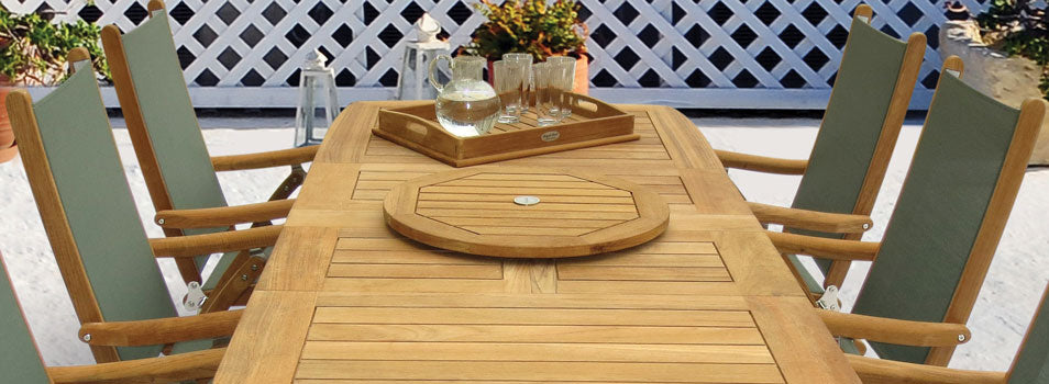 Gala Double Leaf Expansion Table with Florida Chairs in Moss and Teak Lazy Susan GALA64_FLMS_LZYS