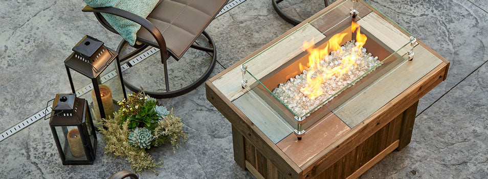 Vintage Rectangular Gas Fire Pit by Outdoor GreatRoom Co. with Clear Tempered Reflective Fire Glass