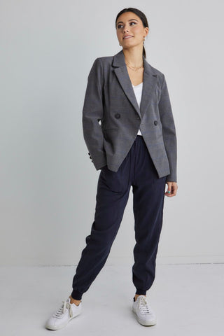 Harper Charcoal Check Textured Double Breasted Blazer