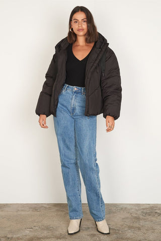 Fallon Black Ribbon Puffer Jacket