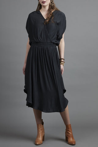 Roma Drapey Black Satin Dress