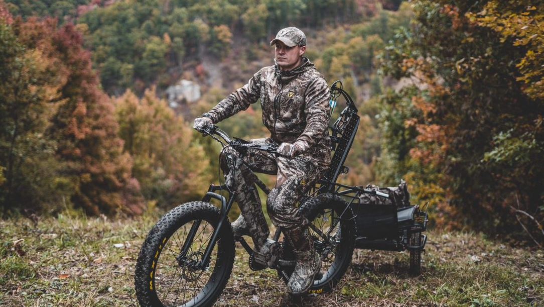 Hunter on eBike towing a trailer