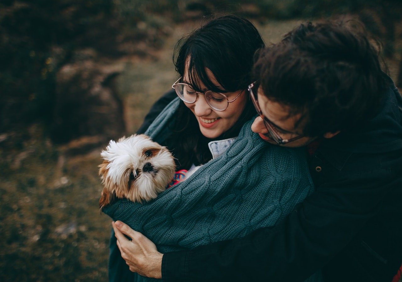 Couple Holding Dog Calming it's Stomach