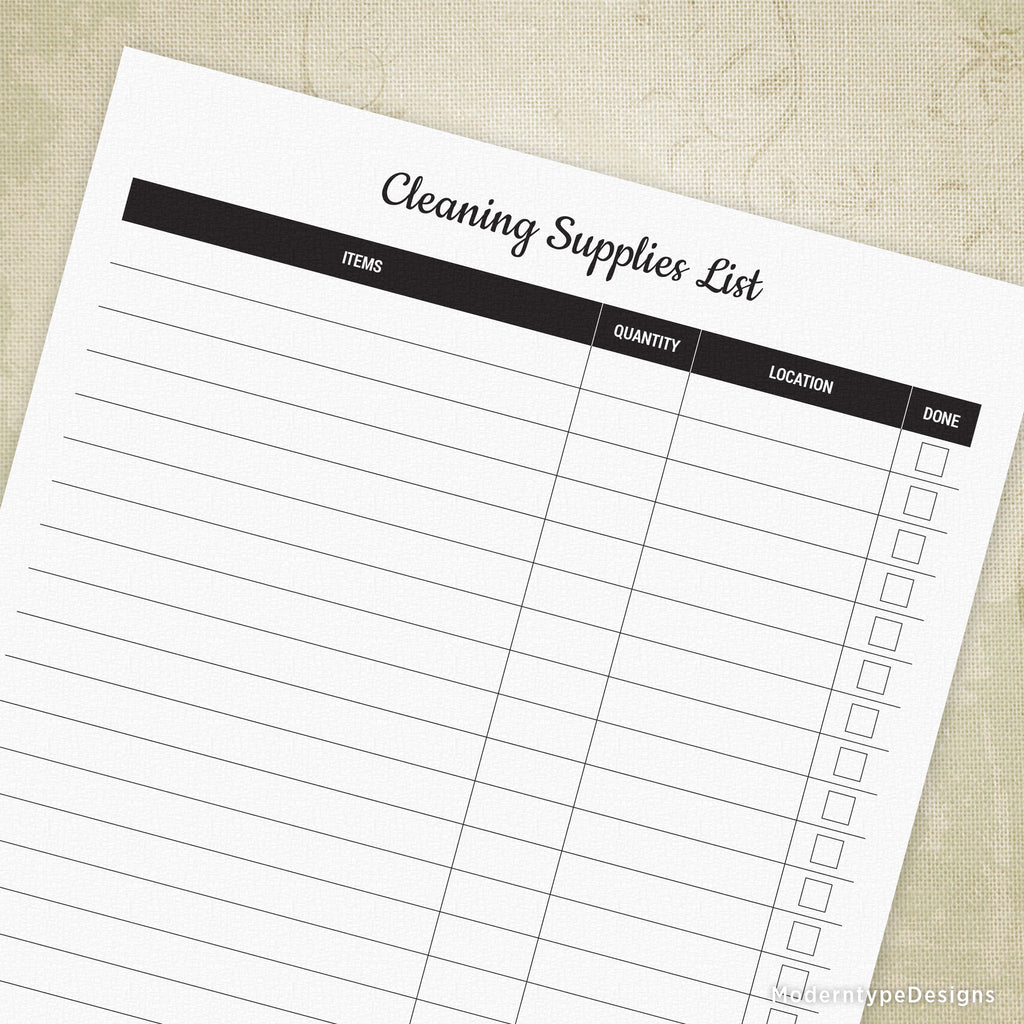 cleaning items list