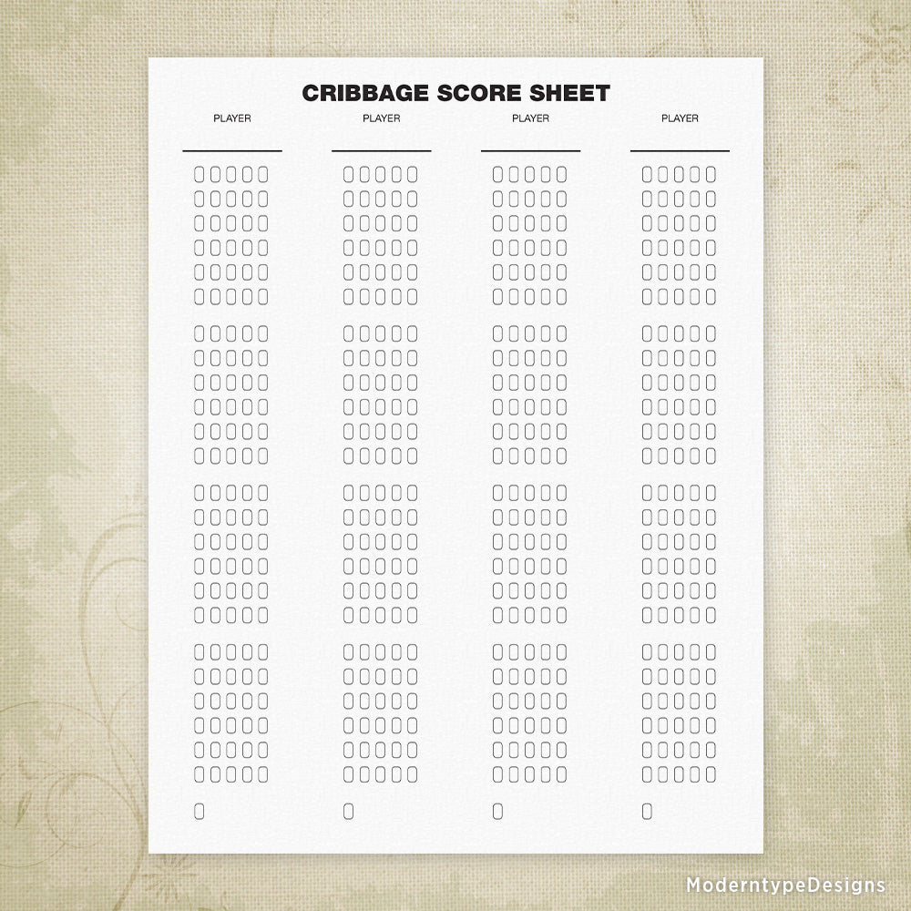 Cribbage Score Sheet Printable Form Moderntype Designs