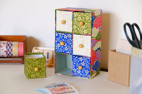 tutoriel diy cartonnage etagere a tiroirs papier japonais washi