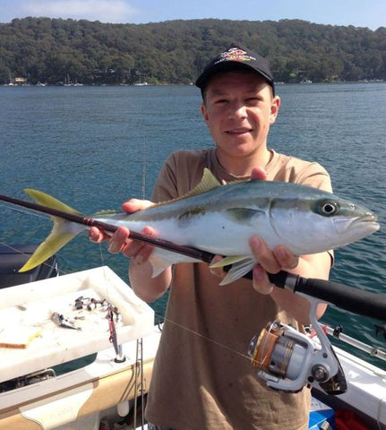 Cody with a Kingfish caught on a 40 gram jig in the morning