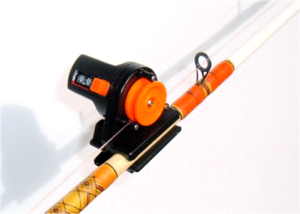 Detachable line counter attached to fishing rod, included with downrigger shop purchase