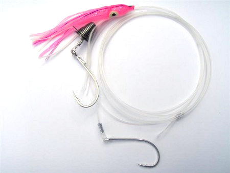 Typical plastic squid trolling lure rig ready to be attached