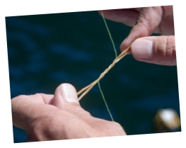 Wrapping one rubber band loop down the fishing line two to three times