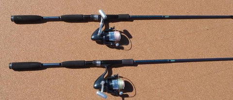 Two of the light spin combos ready to go beach fishing