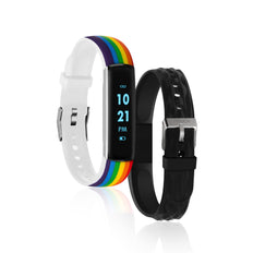 iTouch Slim Fitness Tracker: Rainbow Print/Black Interchangeable Straps