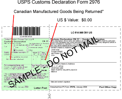 USPS Customs Label Sample