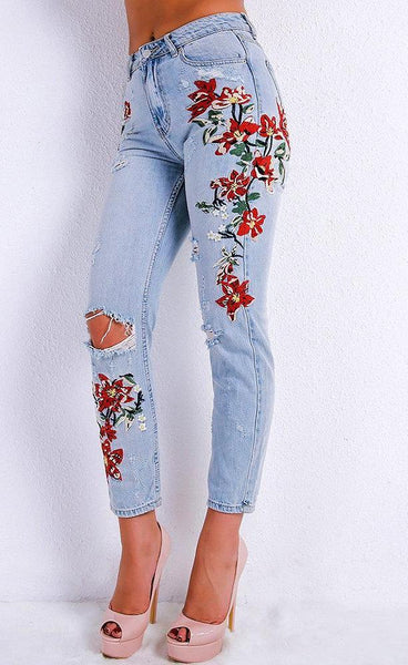 Olivia Floral Distressed Skinny Jeans