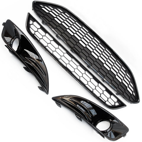 Ford Fiesta mk7 Honeycomb Zetec S Front Grilles Gloss Black Fog Trims