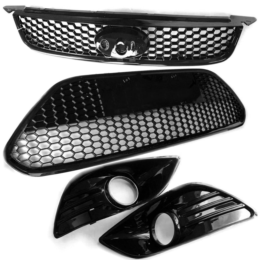 Ford Focus Gloss Black Honeycomb Front Bumper Grilles And Fog Lights Underground Parts