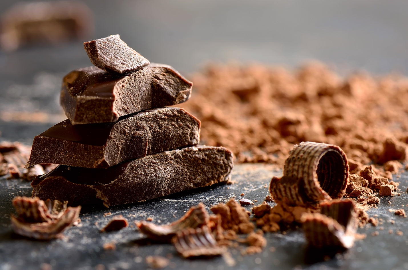 Pieces and shavings of dark chocolate