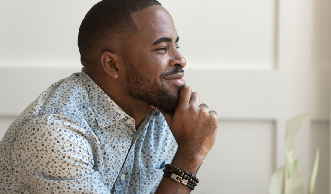 portrait happy man in thought