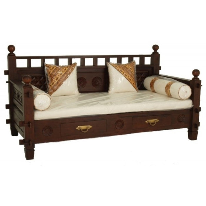 MP - Melbourne Daybed Sofa Bed 200cm with 3 Drawers and Free Mattress TEK168 DB 7601 CV ( Non Slatted ) ( Light Pecan Colour )