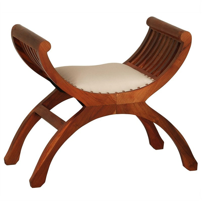 Signature Yuyu Solid Teak Timber One Single Seater Bench with Cushion Seat, Light Pecan TEK168CH-001-TW-UP-LP_1