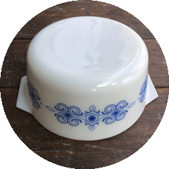 JAJ Pyrex Blue Scroll