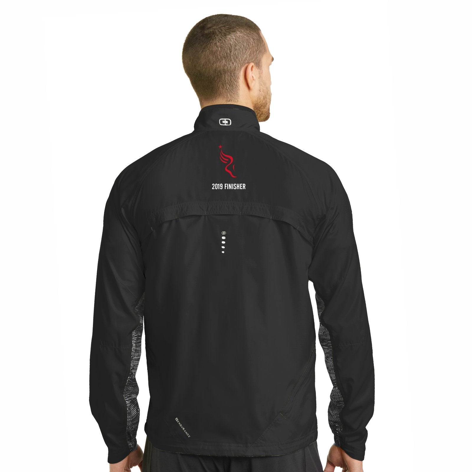 Men's Reflective Water-Resistant Zip Jacket - Black 'Finisher Embr. 2019 Design' - Dietz & Watson Philadelphia Half Marathon