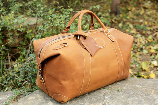 vintage leather duffle bag