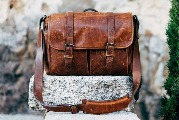 Brown leather messenger bag