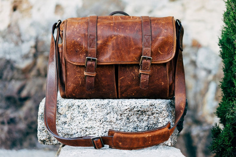 Brown vintage leather messenger bag