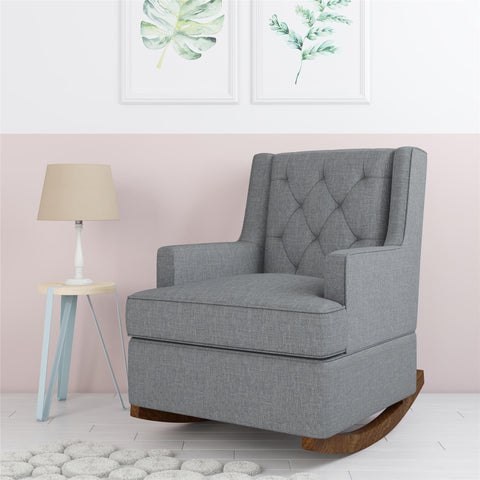 Baby Relax Bennet Transitional Wingback Rocker Chair, Gray Grey Linen