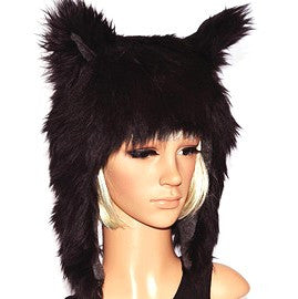 black wolf fur hat