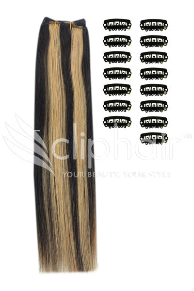 Diy Remy Clip In Human Hair Extensions Natural Black Blonde Mix