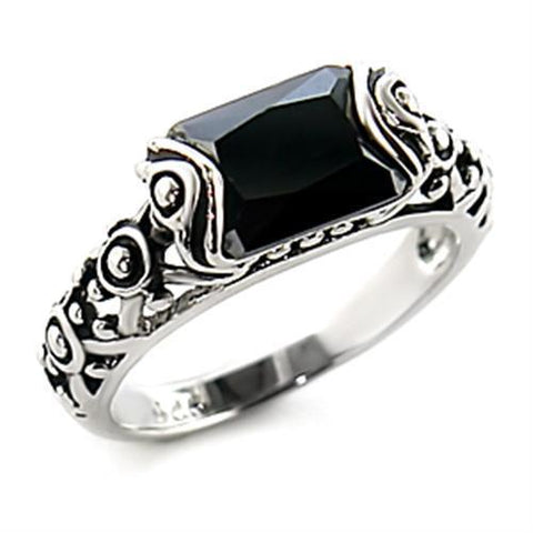 8X066 Rhodium Brass Ring with AAA Grade CZ in Jet