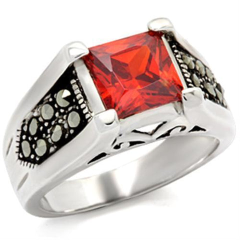 9X019 Antique Tone 925 Sterling Silver Ring with AAA Grade CZ in Garnet