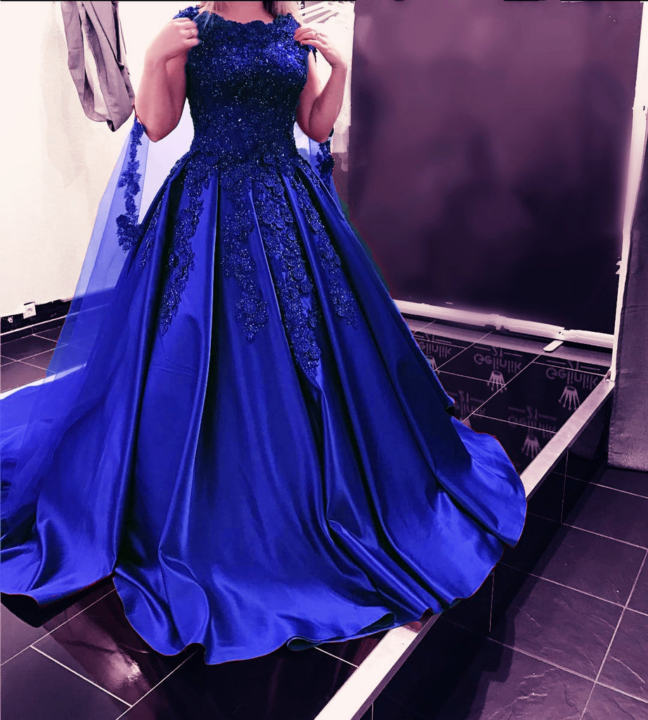 blue satin wedding dress