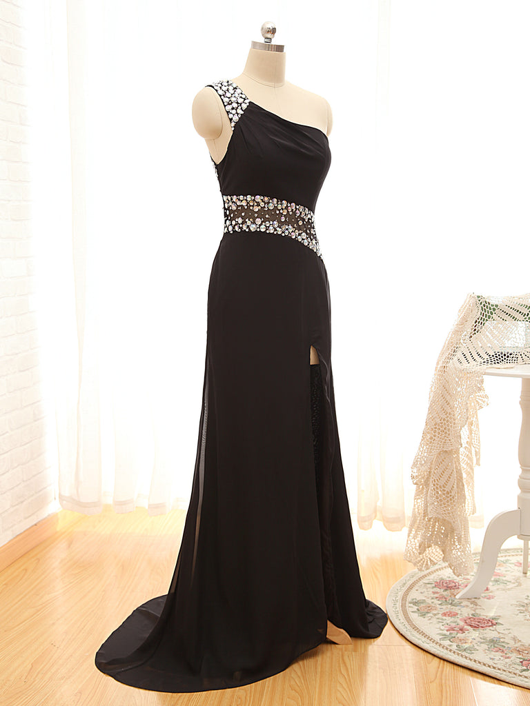 black one shoulder prom dress