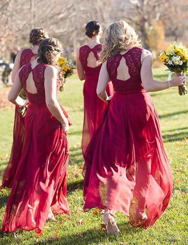 red lace bridesmaid dress