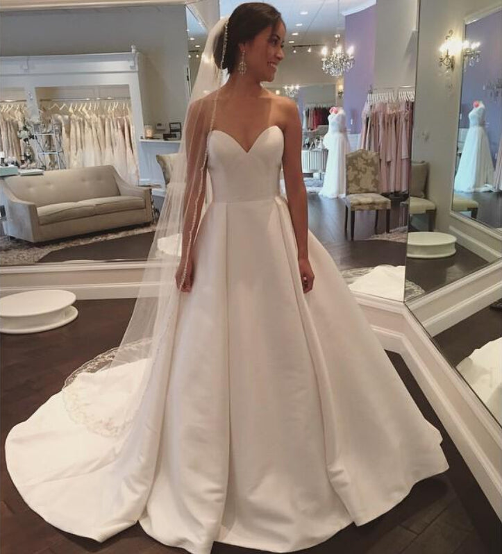 simple white satin wedding dress