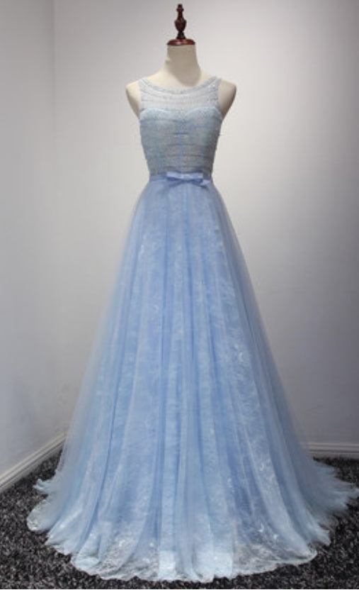 light blue silk prom dress