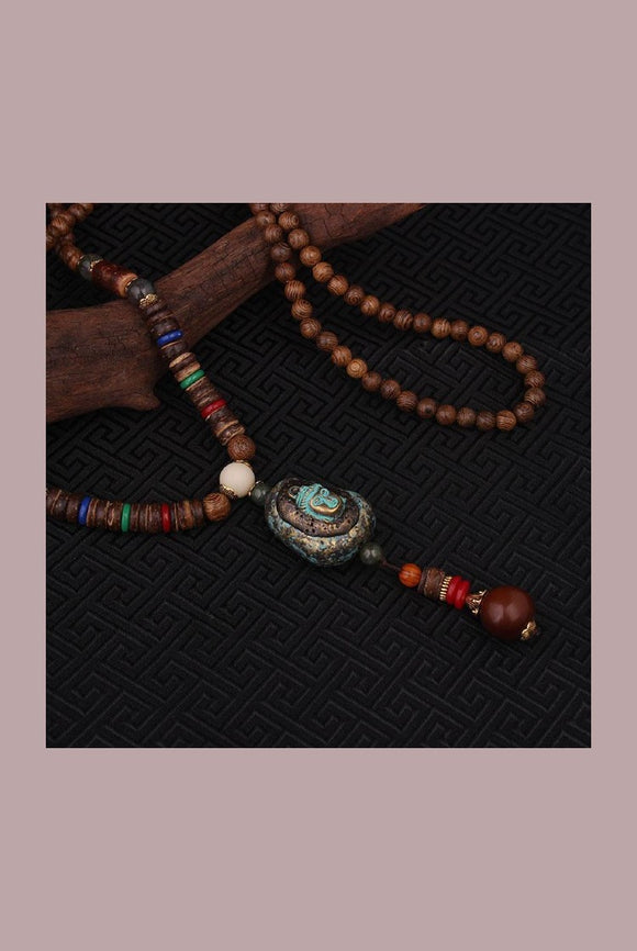 Wood Ethnic Buddha Pendant Necklace