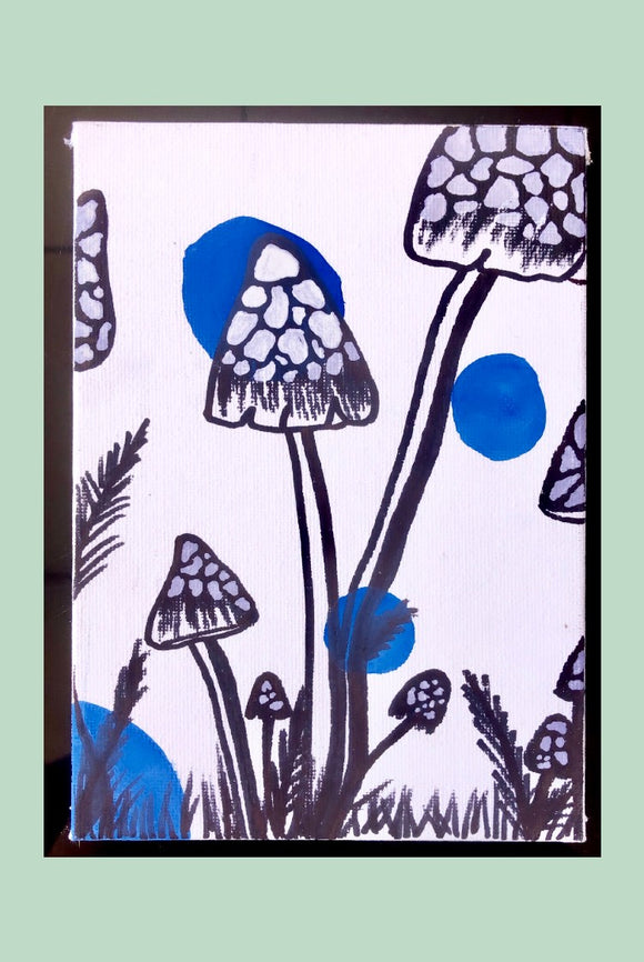 ☯Mushroom Painted Medium Flat Canvas☯