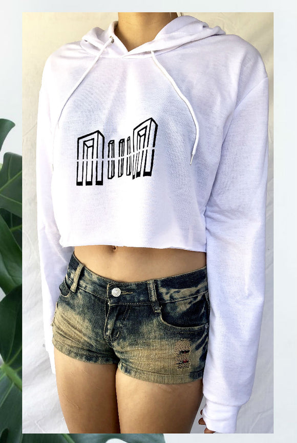 ☯White Cropped Printed Hoodie☯