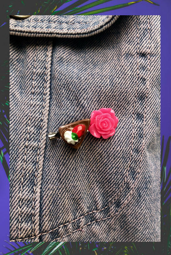 ☯Little Cake and Pink Rose Pin☯