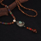 Wood Ethnic Buddha Pendant Necklace