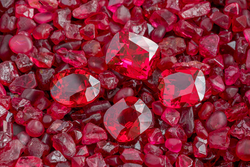 Red Spinel pebbles from a Mogok river 