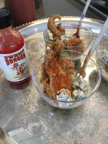 Fried Oyster and Swamp Dragon Bleu Cheese Pepper Glaze with Spinach Madelaine