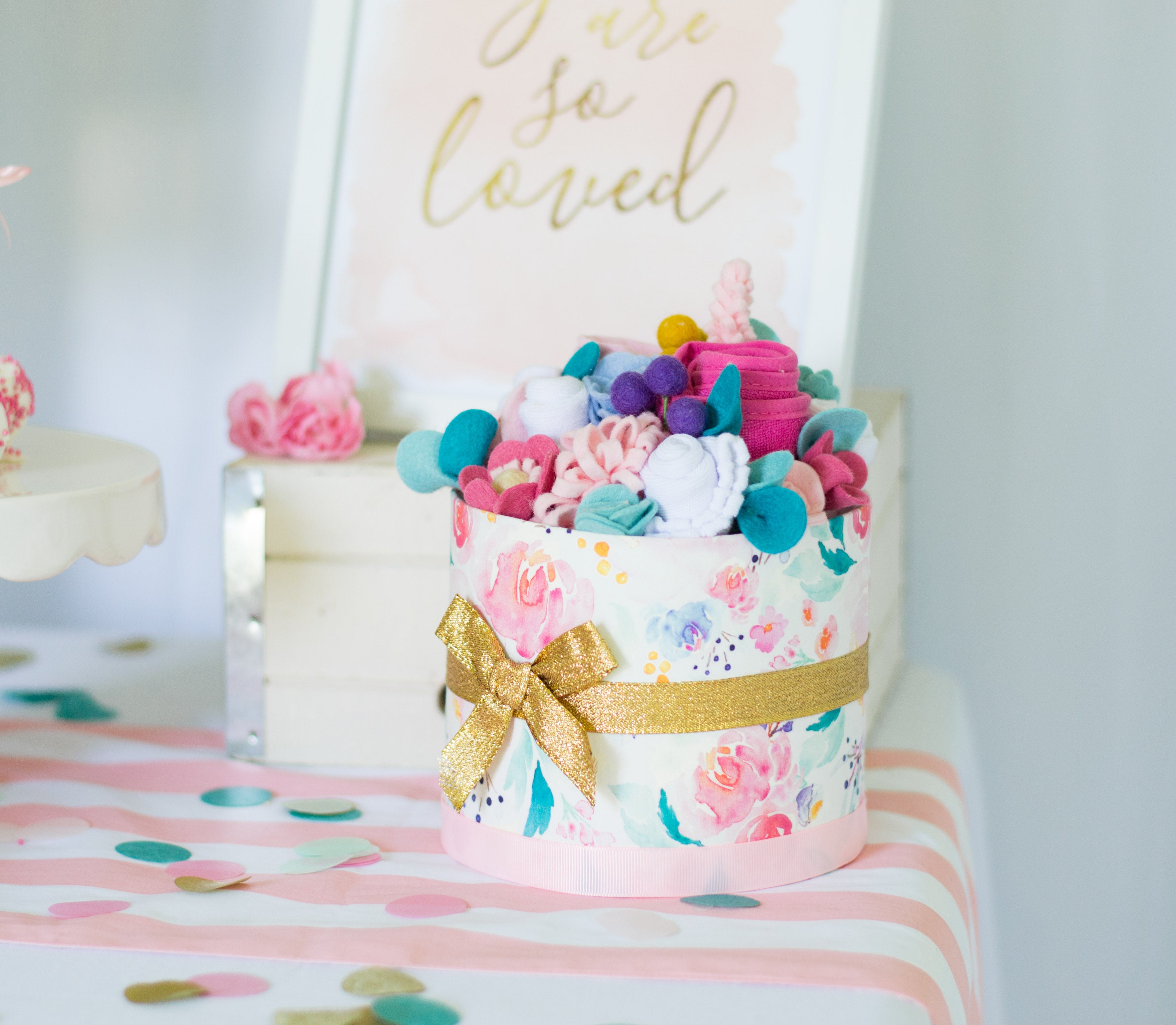 felt flower diaper cake