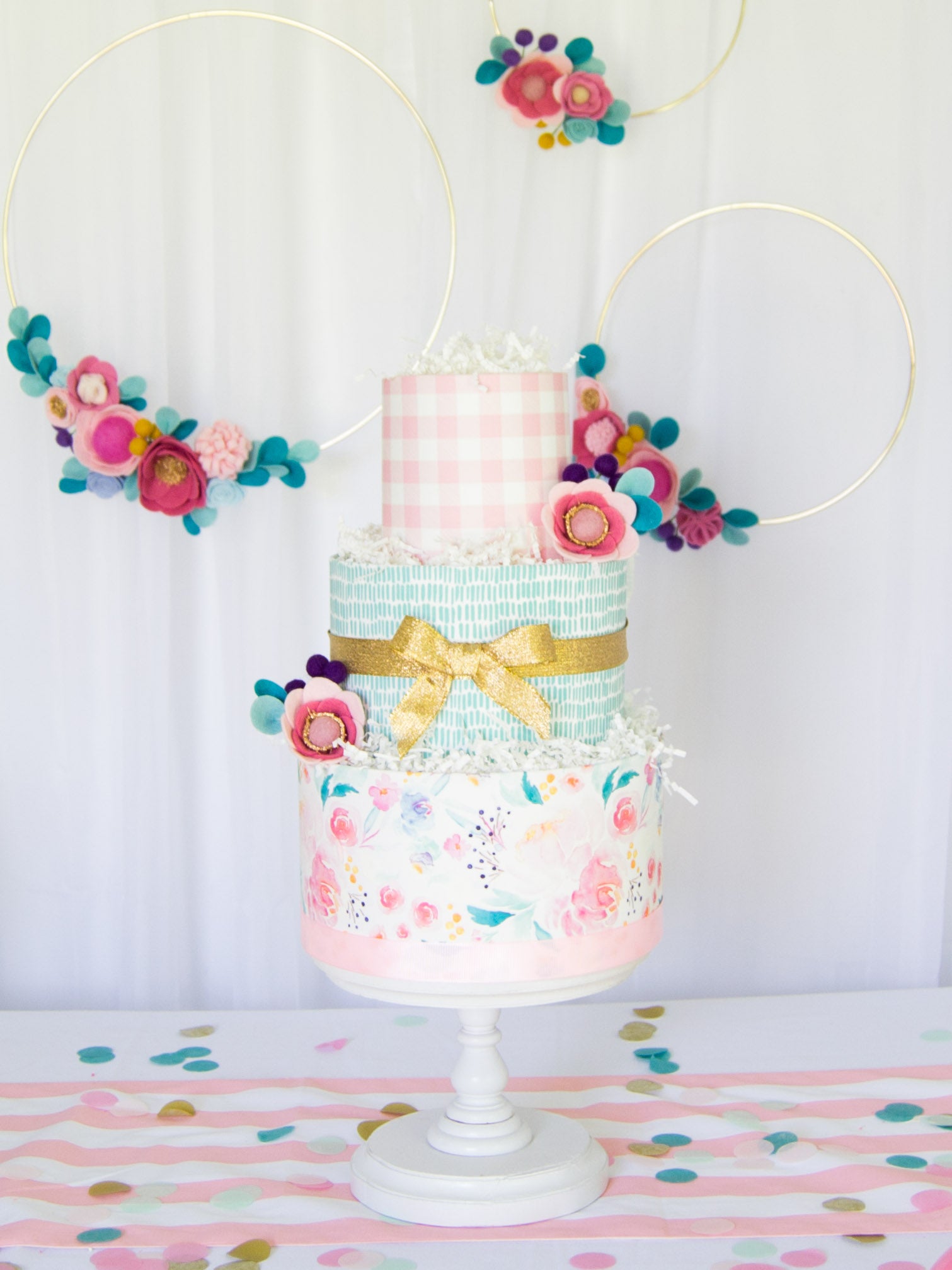 watercolor flower diaper cake