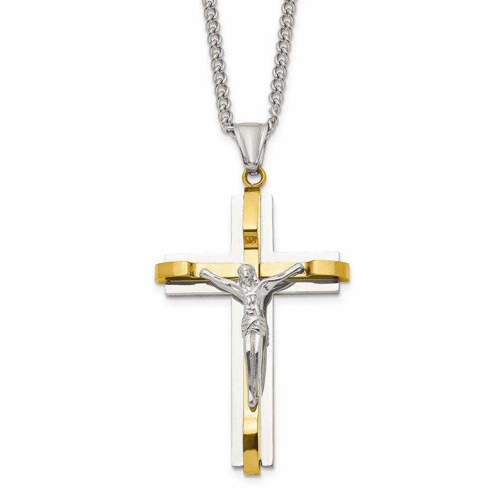 絶対一番安い Chisel StainlessSteel Black Yellow IP-plated w Silver IP Brass  Crucifix Neckla ユニセックス